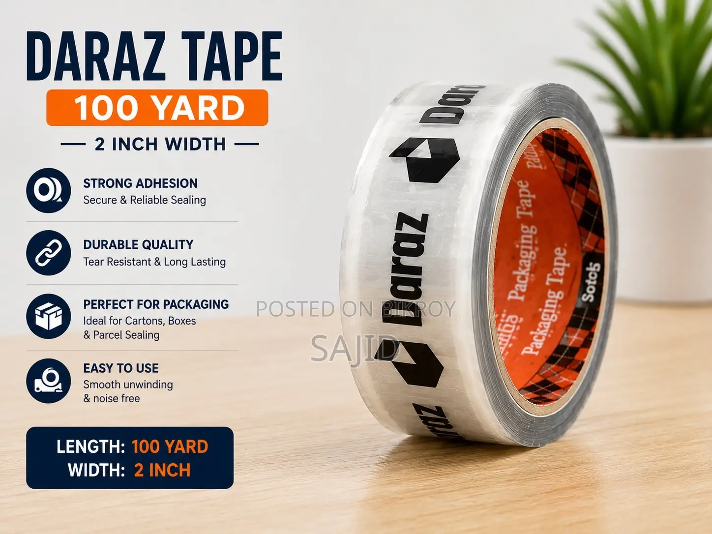 Daraz Packaging Tape – 100 Yard | 2 Inch