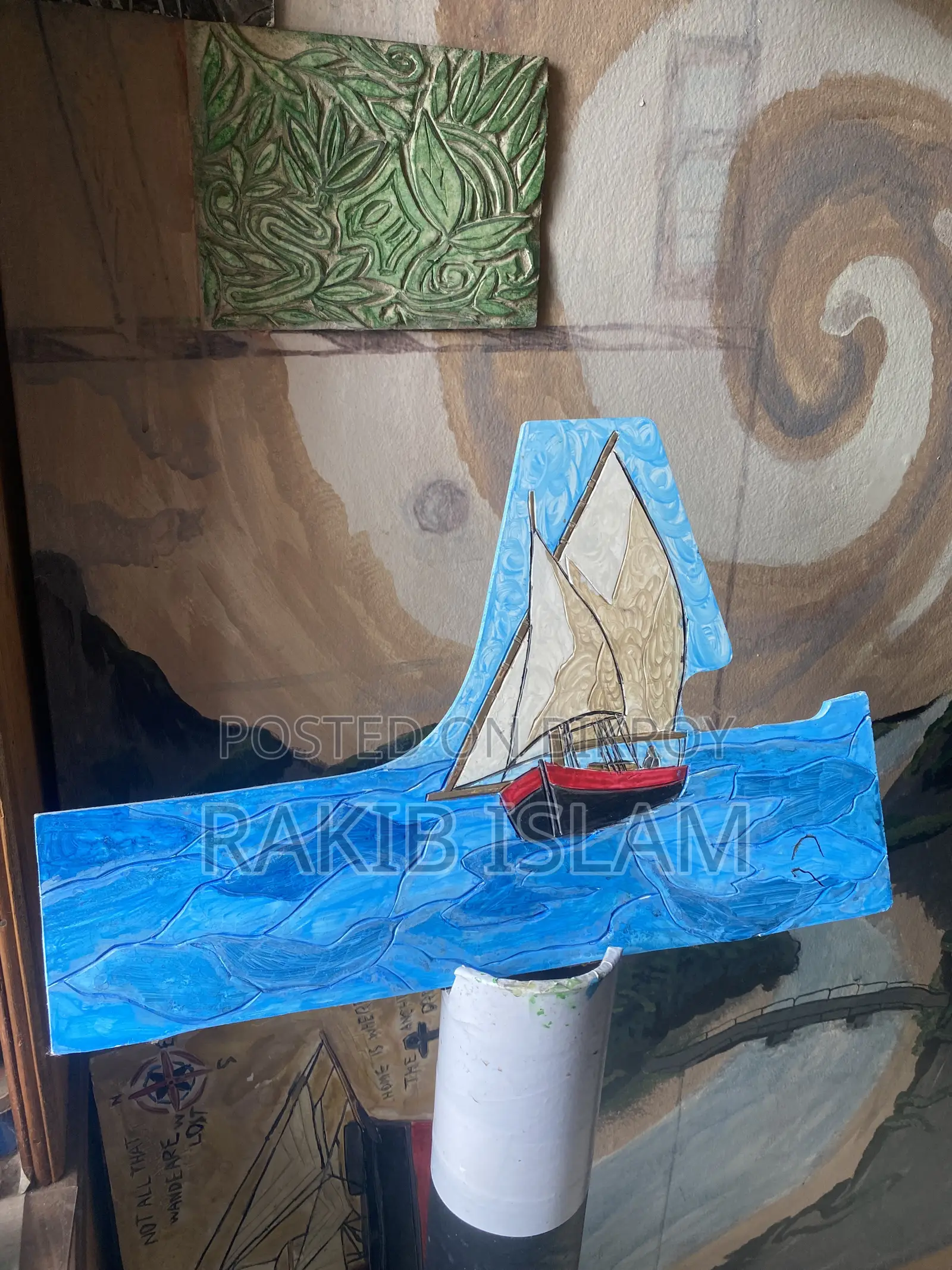 Unique Hand-Carved & Textured PVC Board Sailboat Art (Nautical Decor)
