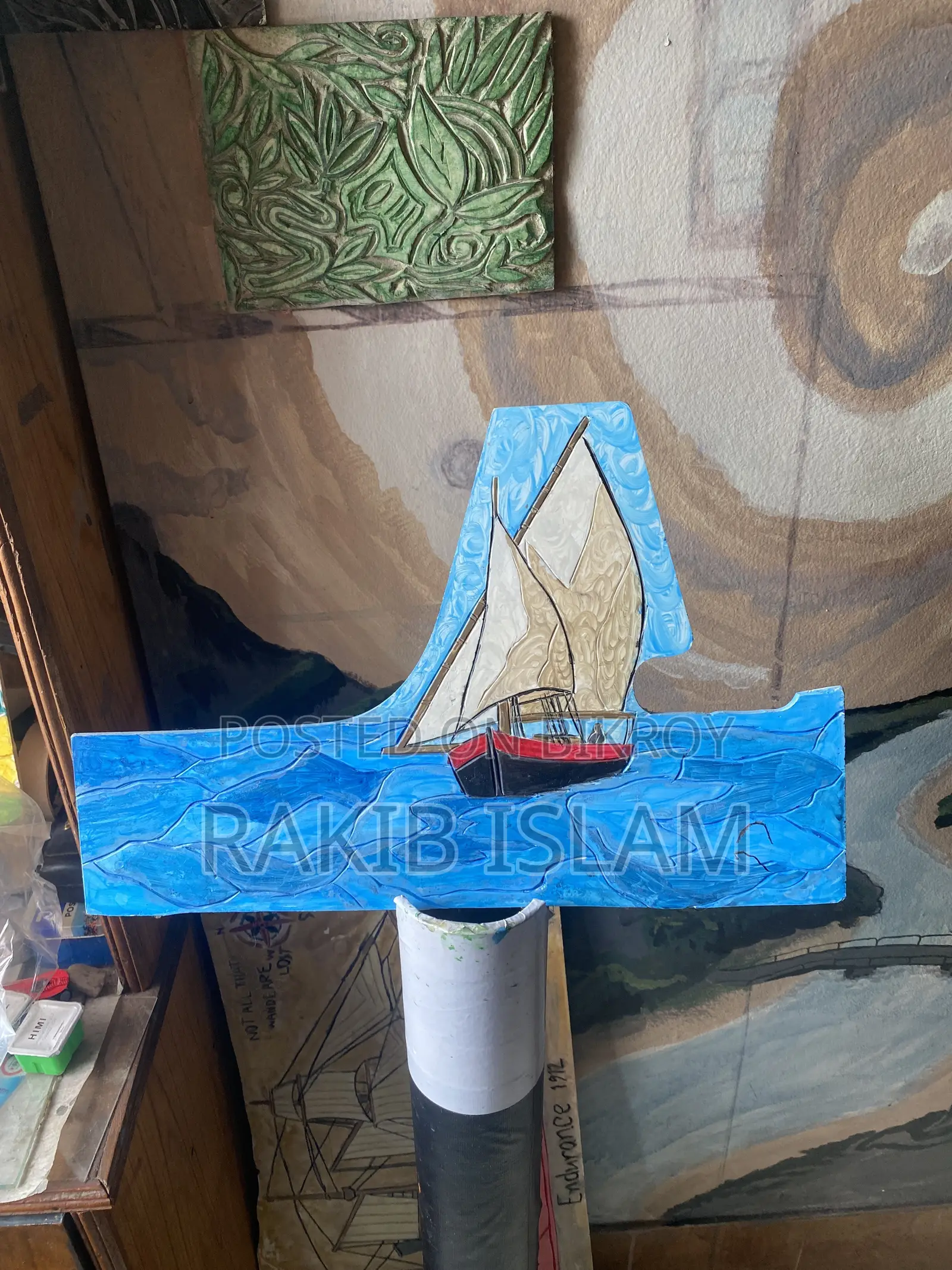 Unique Hand-Carved & Textured PVC Board Sailboat Art (Nautical Decor)