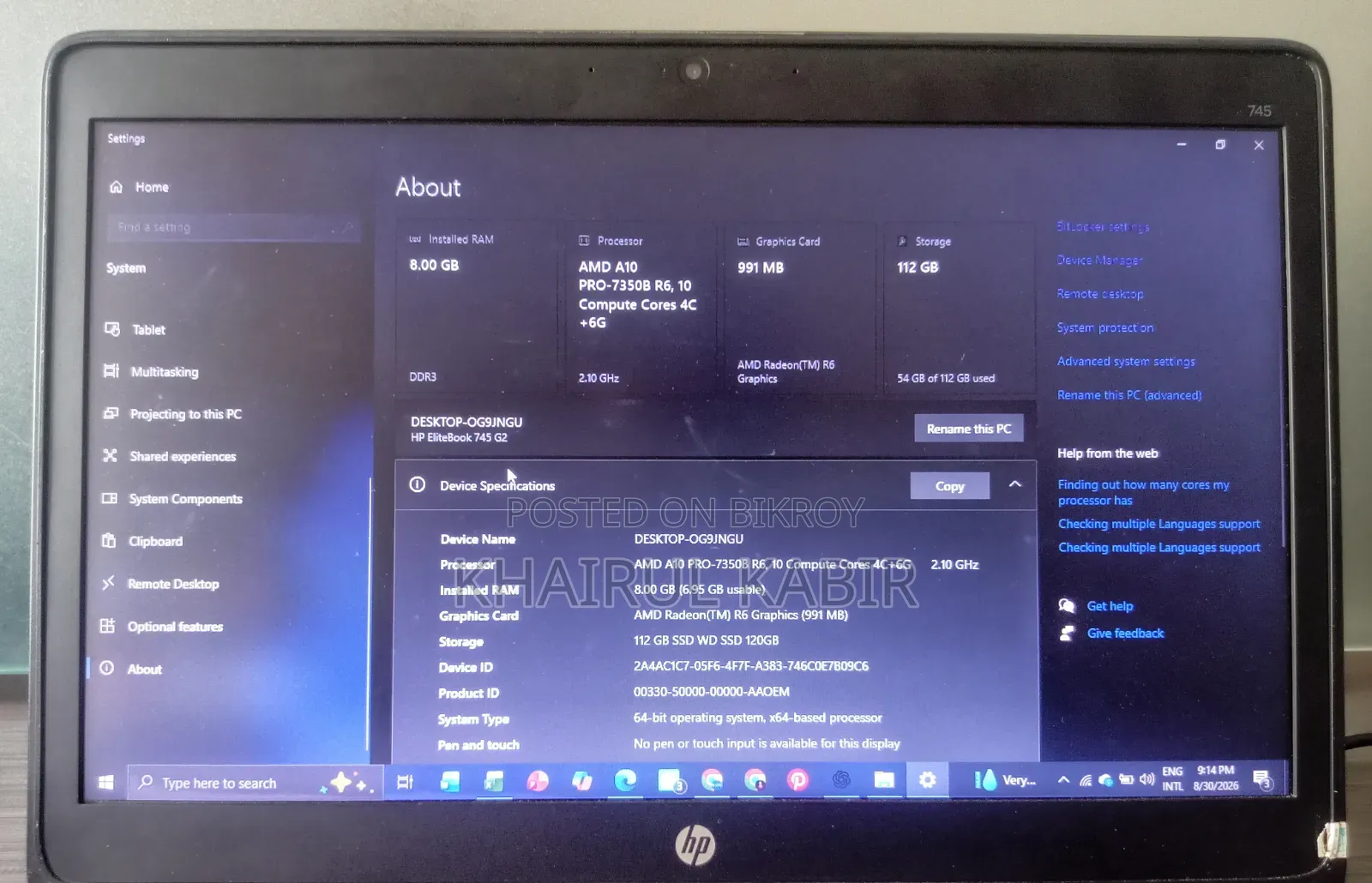Laptop HP EliteBook 745 G2 8GB AMD A10 SSD 128GB