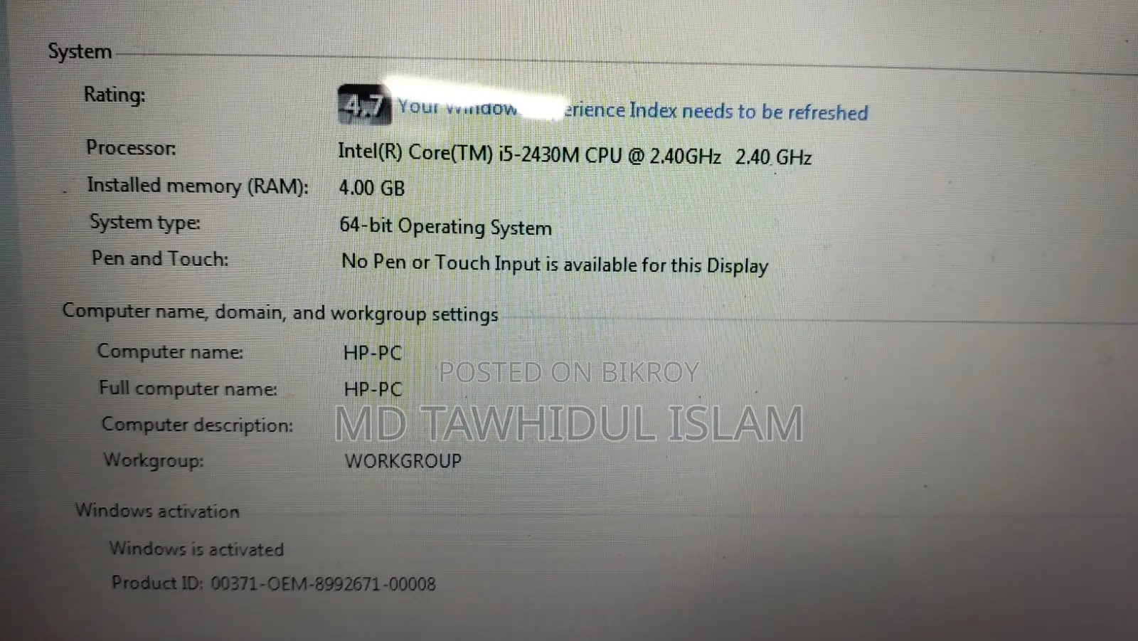 Laptop HP Pavilion G6 4GB Intel Core i5 HDD 320GB
