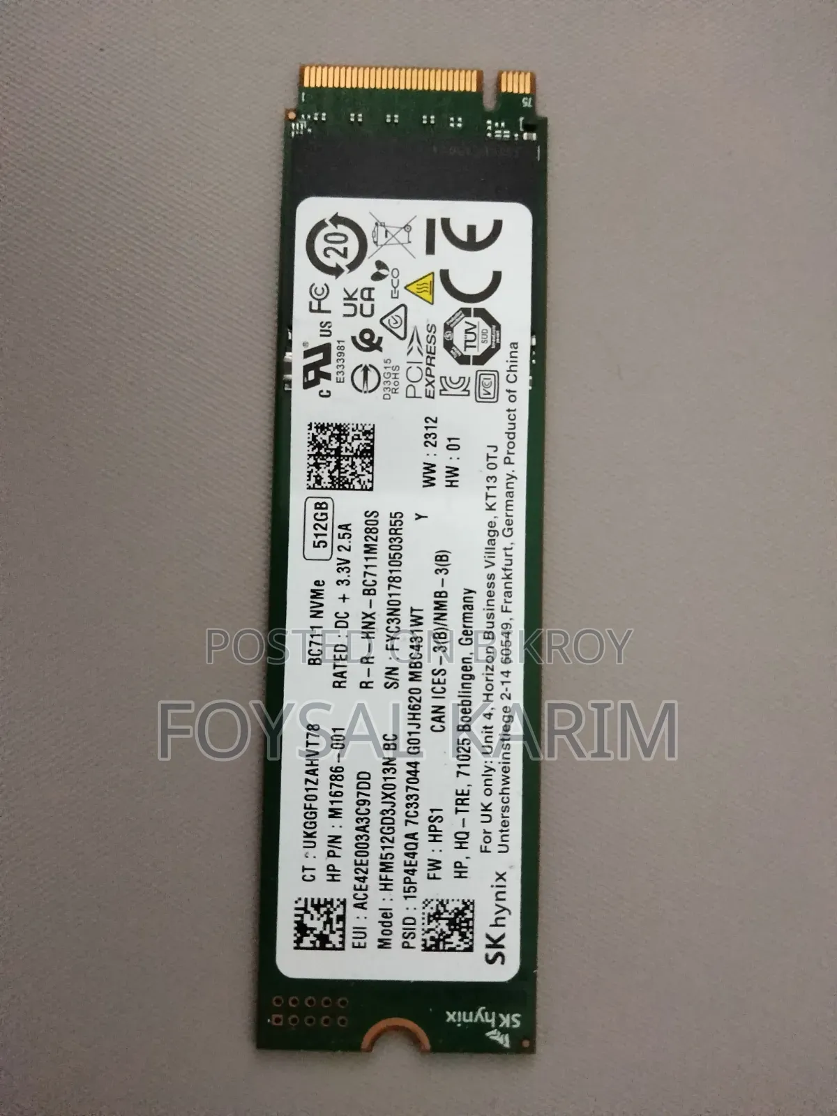 Samsung and SK Hynix Nvme SSD 512GB +512GB