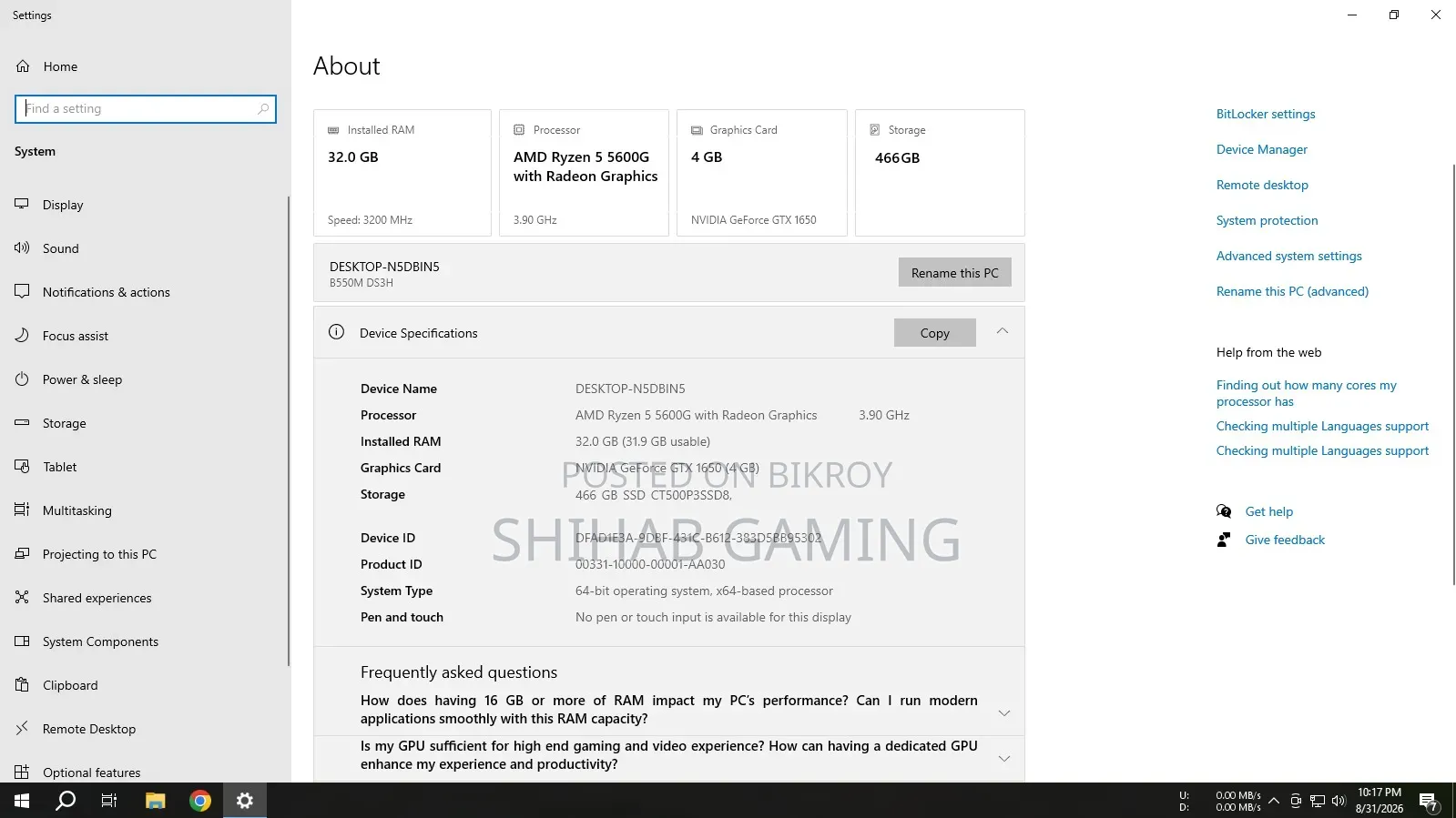 Desktop Computer Gigabyte 32GB AMD Ryzen 5 SSD 500GB