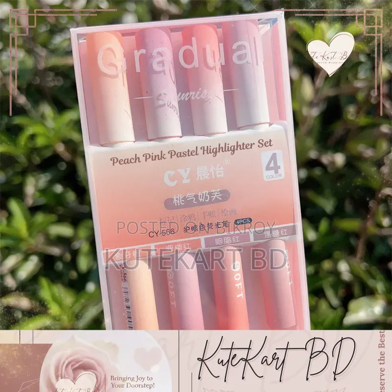 Peach Pink Pastel Highlighter Set (4pcs) – Cute Aesthetic Marker