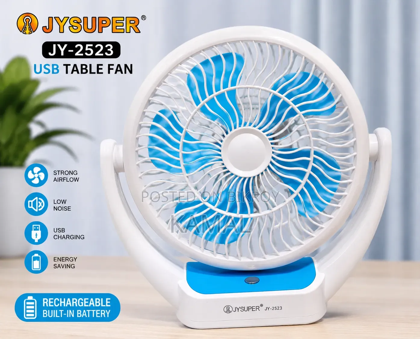 🪭joy Super Jy-2570 Rechargeable Portable Table Fan
