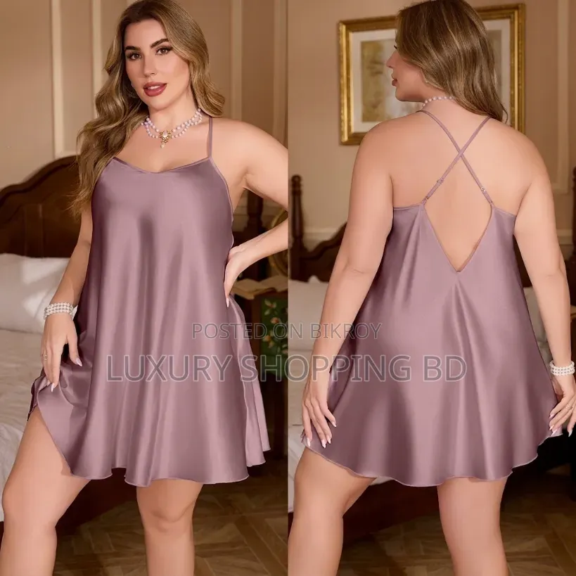 Elegant Satin Silk Short Nightdress for Women - Plus Size Available
