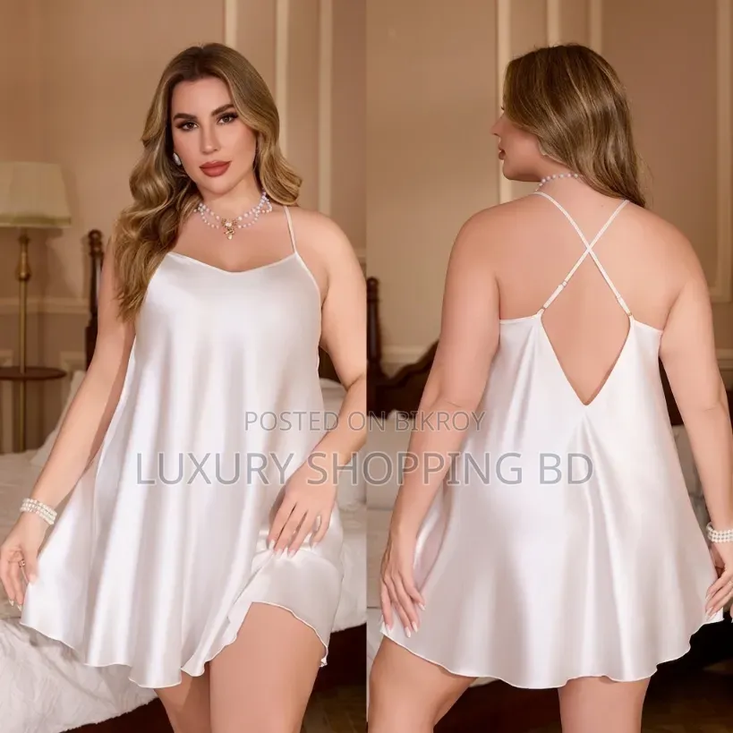 Elegant Satin Silk Short Nightdress for Women - Plus Size Available