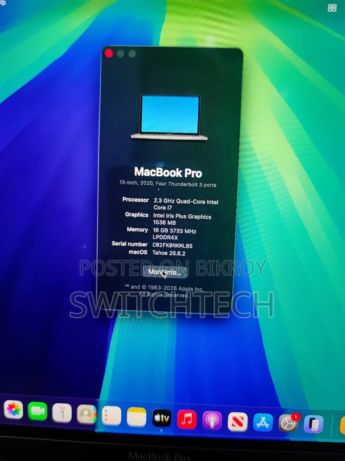 Laptop Apple MacBook Pro 2020 16GB Intel Core i7 SSD 512GB