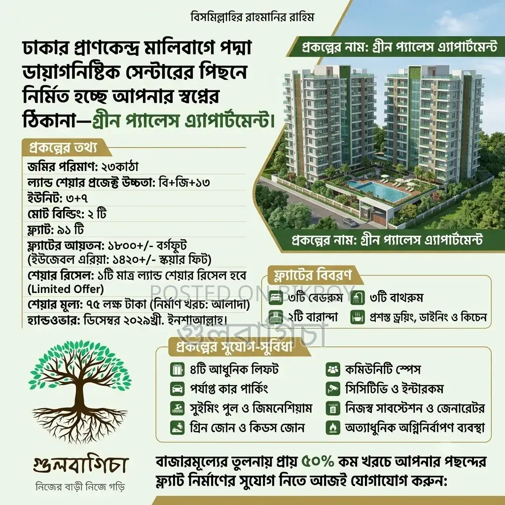 3 Bedroom Apartment in Green Palace, Malibag for Sale