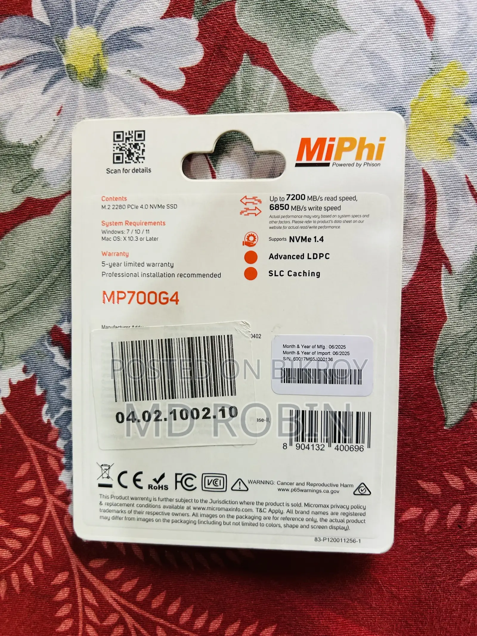 MiPhi MP700G4 512GB NVMe M.2 SSD With Dram
