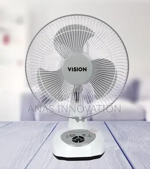 VISION Rechargeable Table Fan 12" White With USB Charger