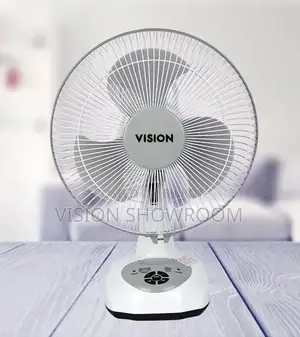 VISION Rechargeable Table Fan 12" White With USB Charger