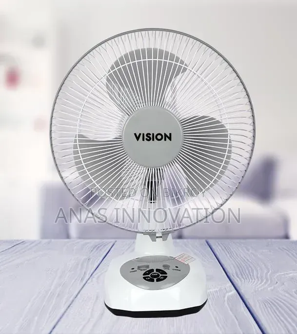VISION Rechargeable Table Fan 12" White With USB Charger