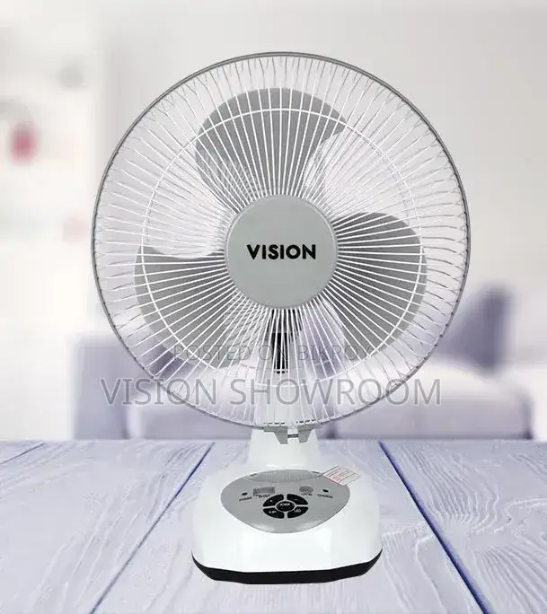 VISION Rechargeable Table Fan 12" White With USB Charger