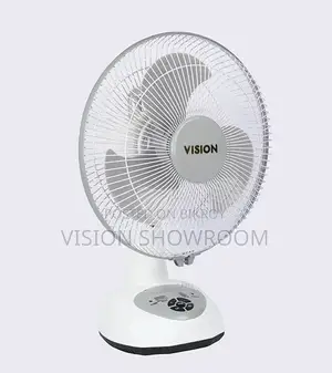 VISION Rechargeable Table Fan 12" White With USB Charger