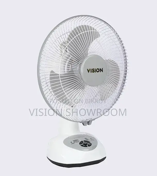 VISION Rechargeable Table Fan 12" White With USB Charger