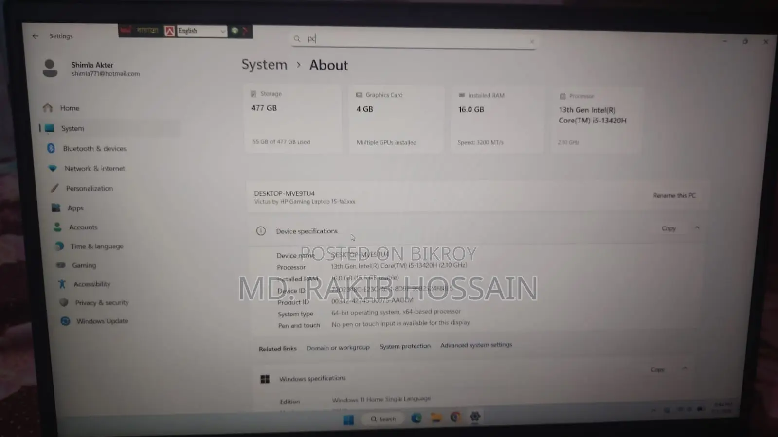Laptop HP 15 16GB Intel Core i5 SSD 500GB