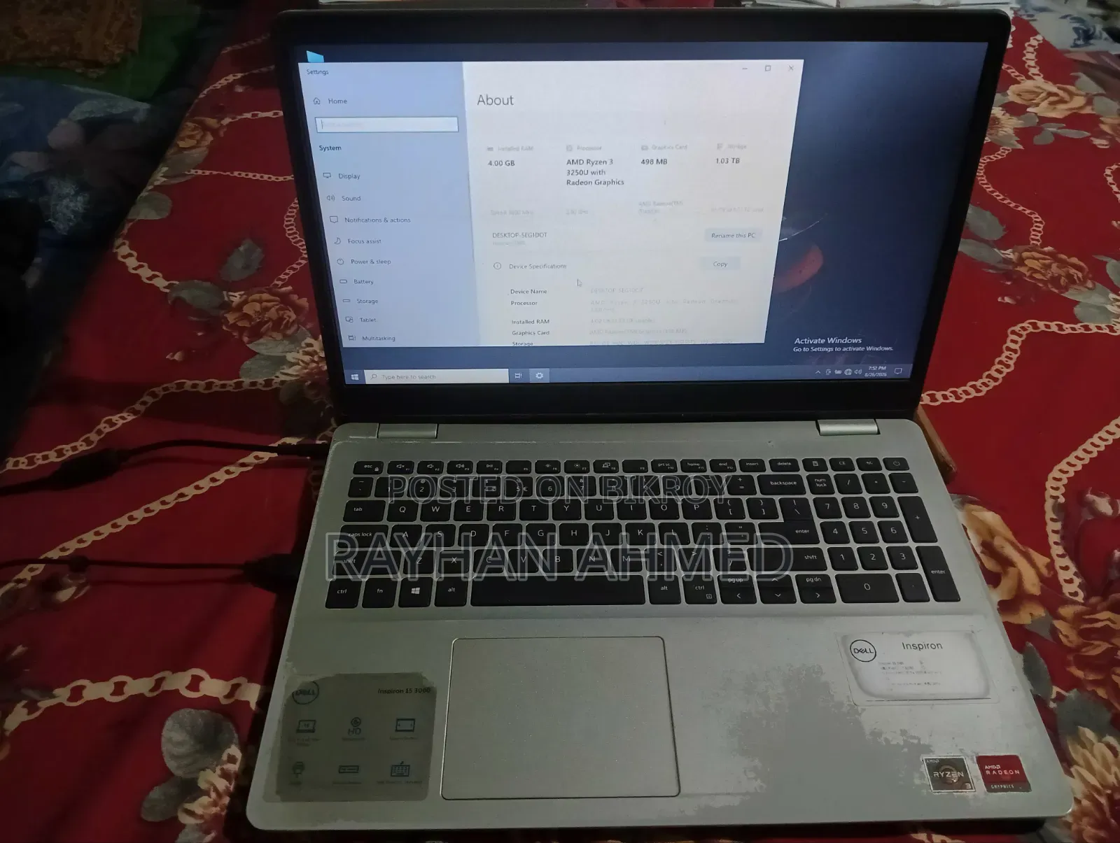Laptop Dell Inspiron 15 3505 4GB AMD Ryzen 3 HDD+SSD 1T