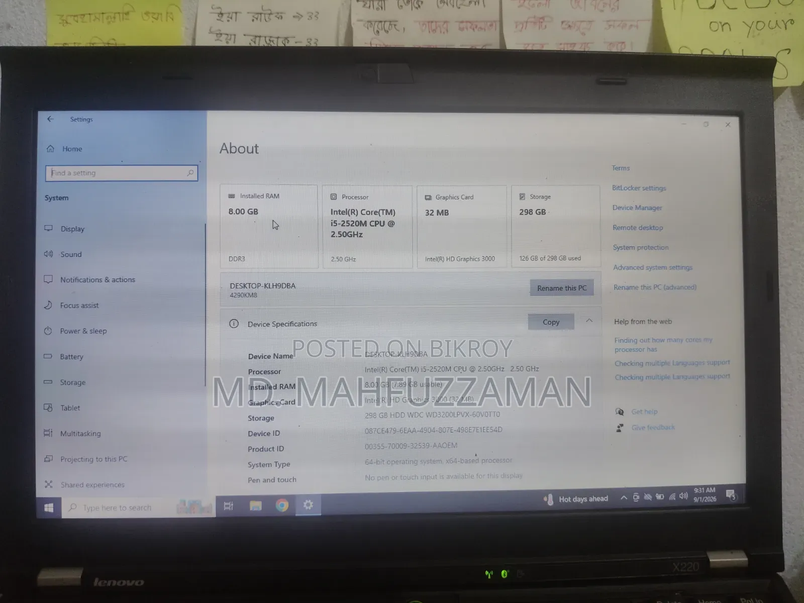 Lenovo ThinkPad X220 Laptop 8GB Intel Core i5 HDD 256GB