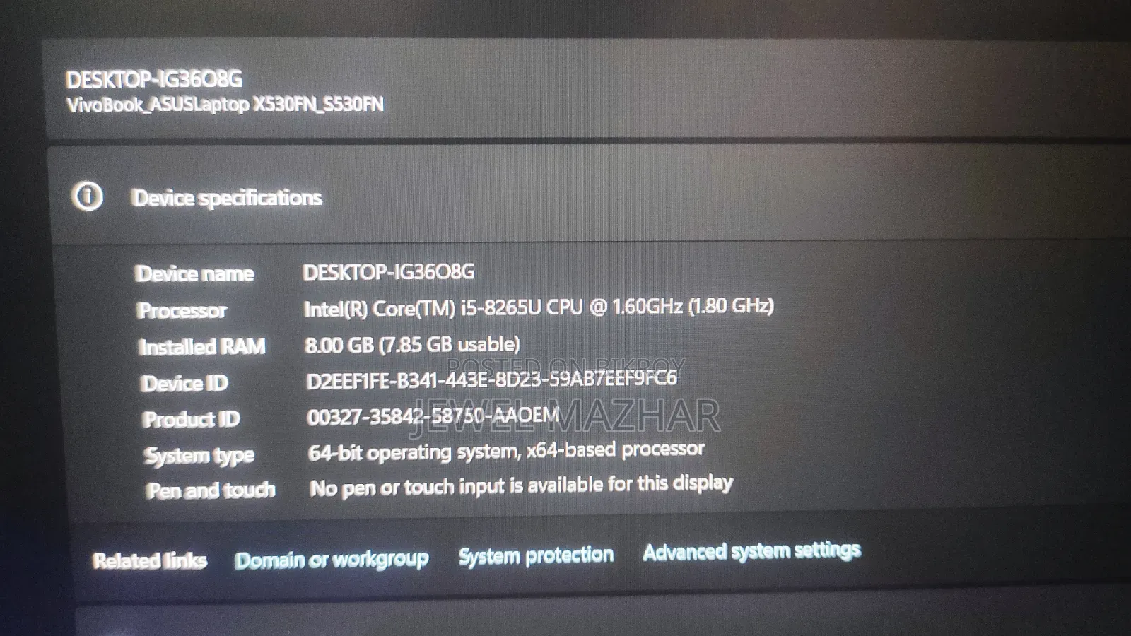 Laptop ASUS VivoBook S15 S530UN 8GB Intel Core I5 HDD+SSD 1T