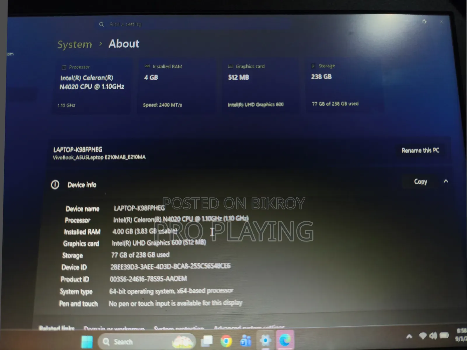 Laptop Asus Vivobook E200HA 4GB Intel Celeron SSD 256GB