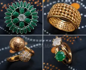 Green Stone & Gold-Tone Vintage Ring Set – 4 PCS