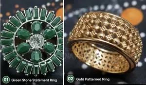 Green Stone & Gold-Tone Vintage Ring Set – 4 PCS