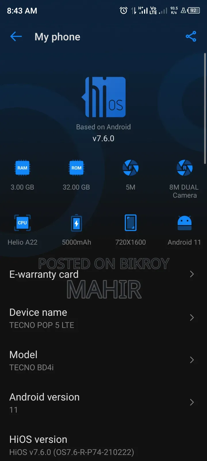 Tecno Pop 5 Pro 32 GB Blue