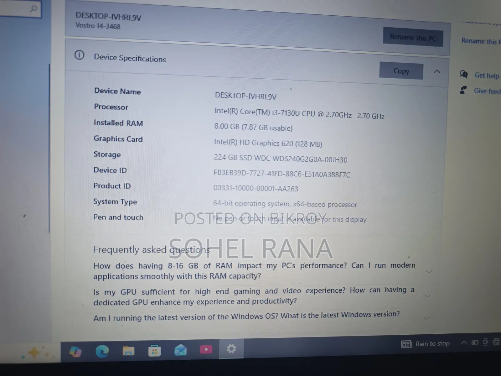 Laptop Dell Vostro 14 3400 8GB Intel Core i3 SSD 256GB