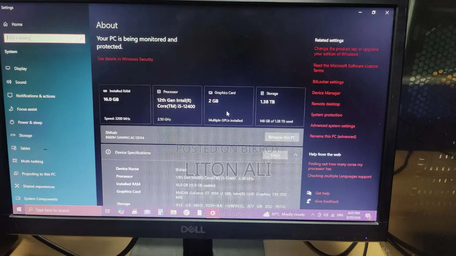 Desktop Computer Gigabyte 16GB Intel Core i5 HDD+SSD 1.5T