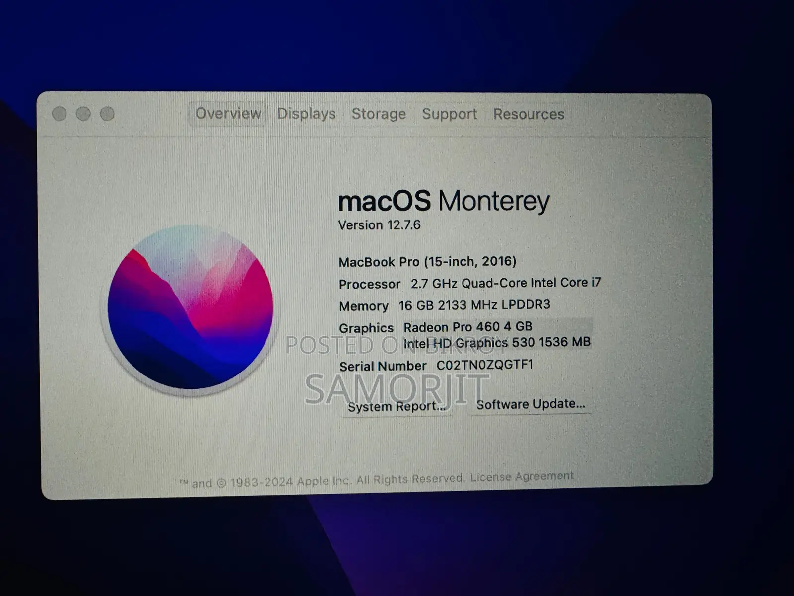 Laptop Apple MacBook Pro 2016 16GB Intel Core i7 HDD+SSD 512GB