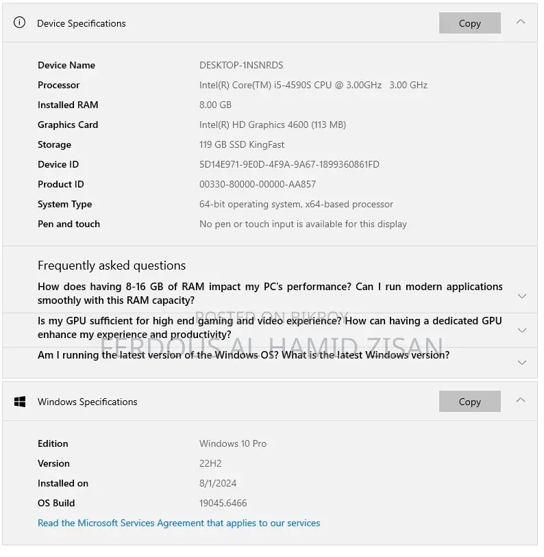 Desktop Computer 8GB Intel Core i5 SSD 128GB