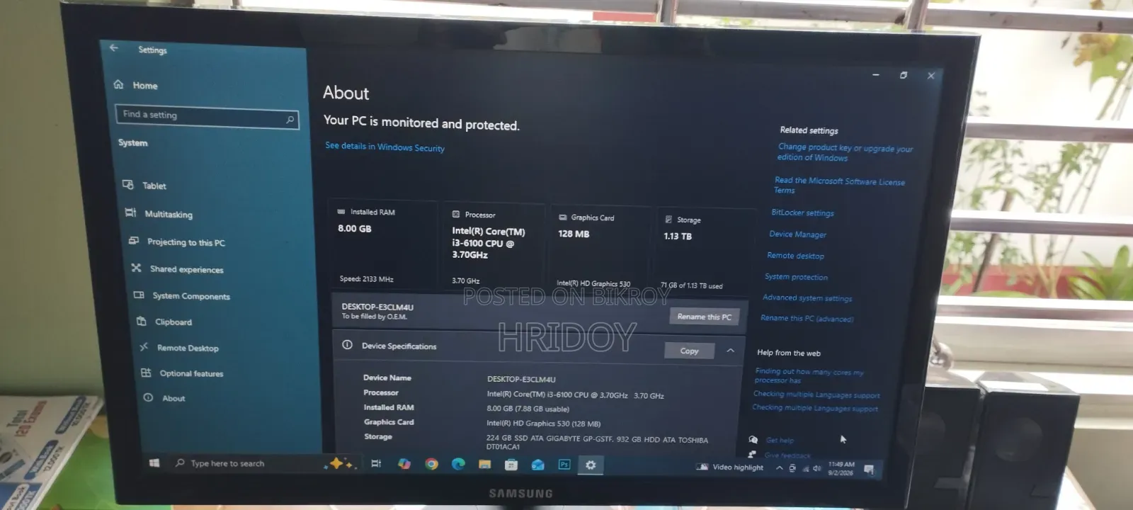 Gigabyte GA-H110MSTX-HD3-ZK 8GB Intel Core i3 HDD+SSD 1T