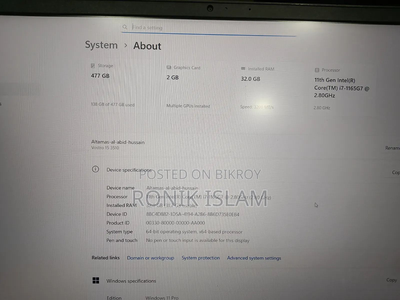 Laptop Dell Vostro 3520 32GB Intel Core i7 SSD 500GB