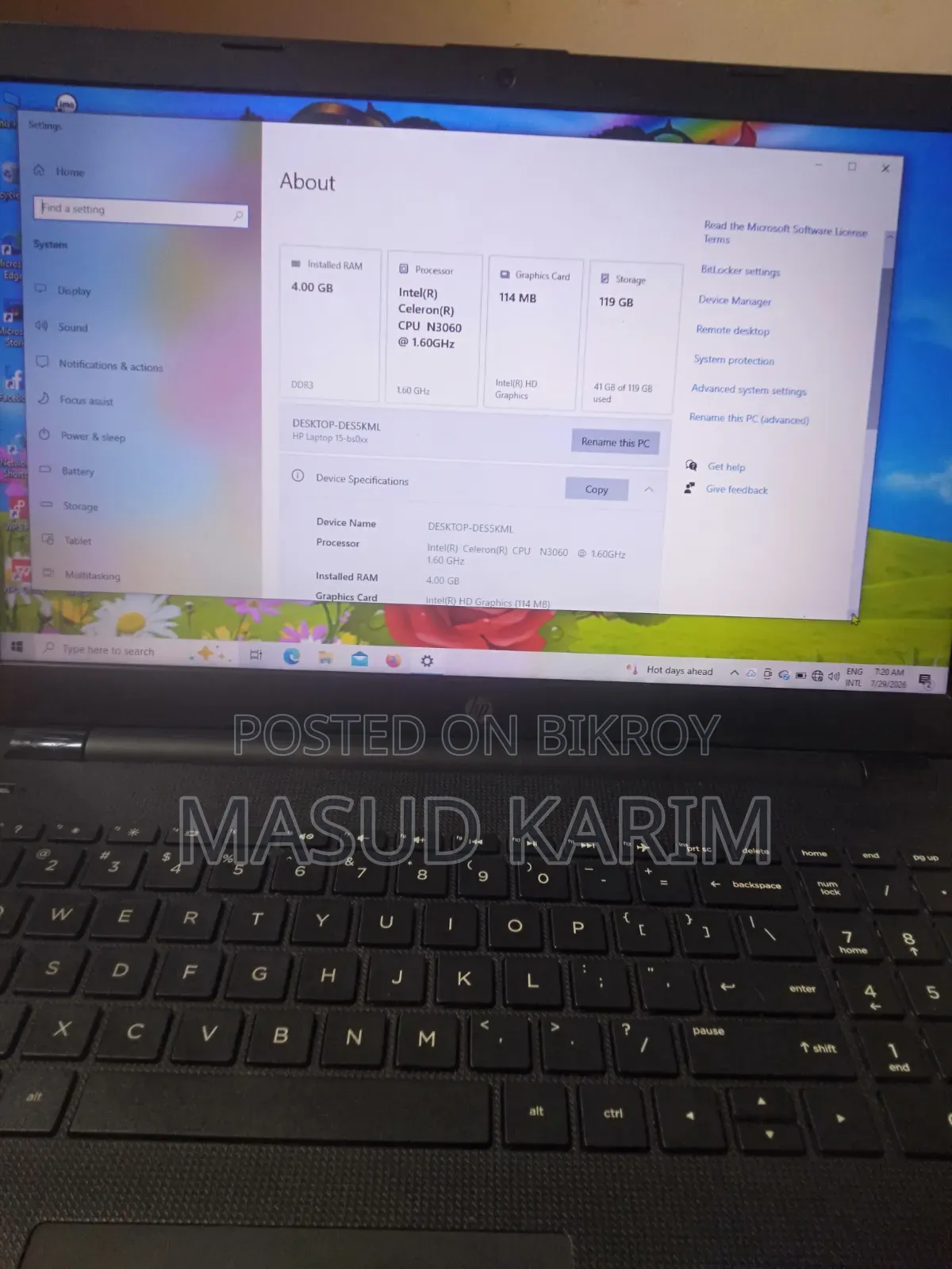 Laptop HP 15 4GB Intel Celeron SSD 128GB