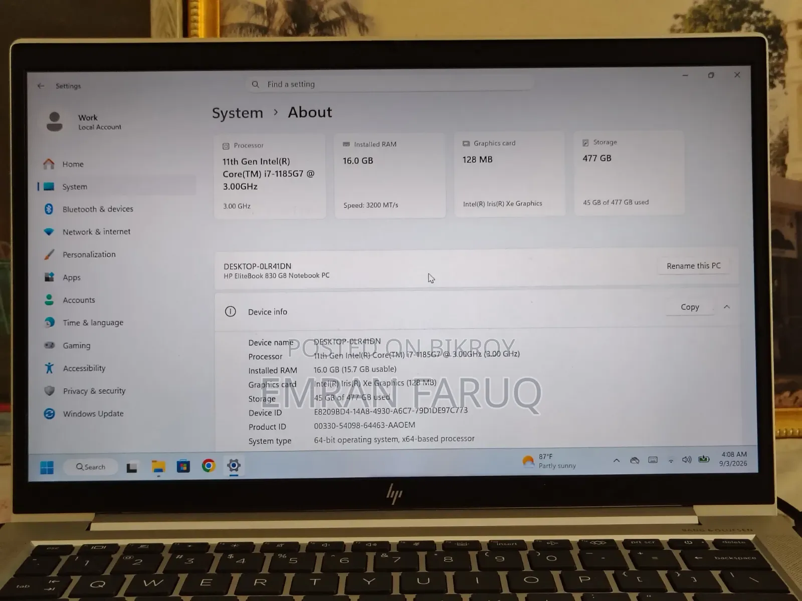 Laptop HP EliteBook 830 G8 16GB Intel Core Ultra 7 SSD 512GB