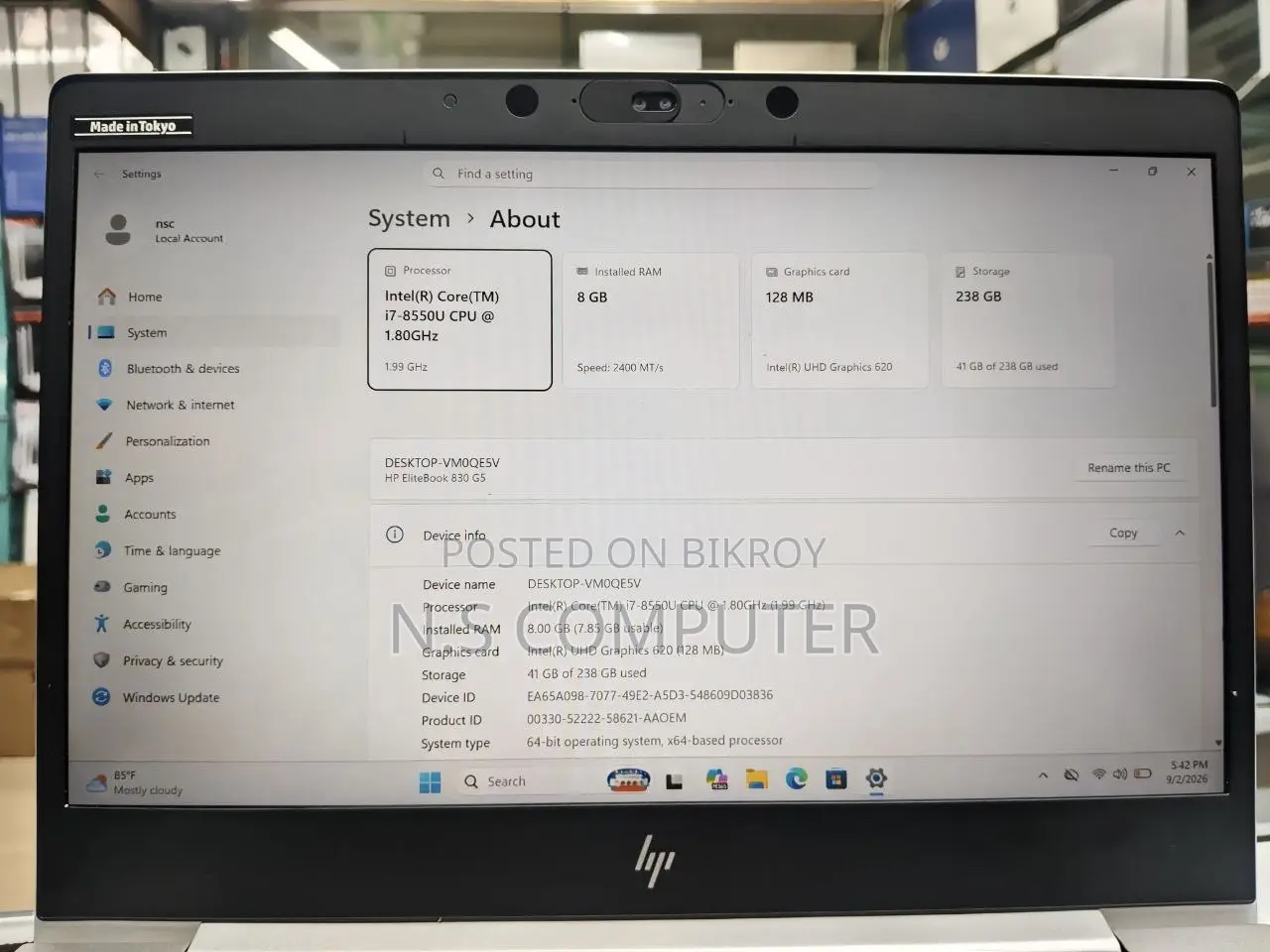 Laptop HP EliteBook 830 G5 8GB Intel Core i7 SSD 256GB