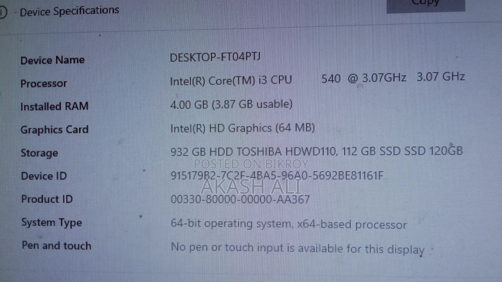 Desktop Computer Dell 4GB Intel Core i3 HDD+SSD 1T