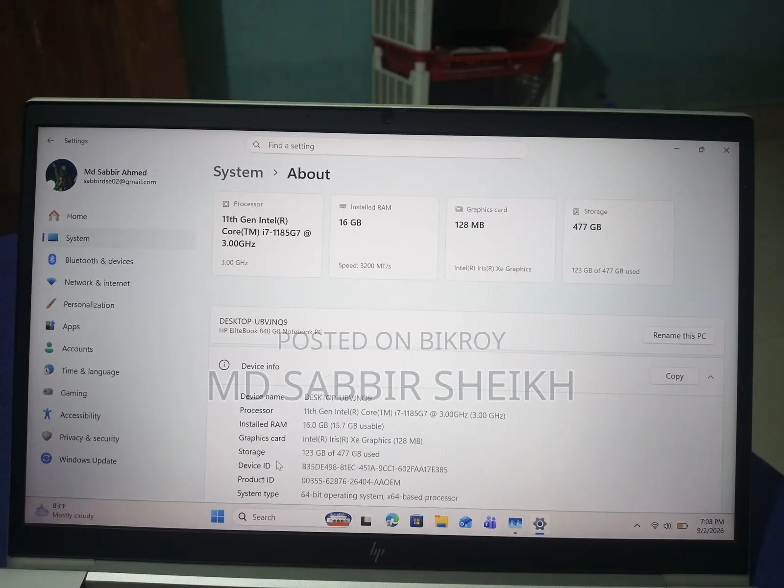 Laptop HP EliteBook 840 G8 16GB Intel Core i7 SSD 512GB
