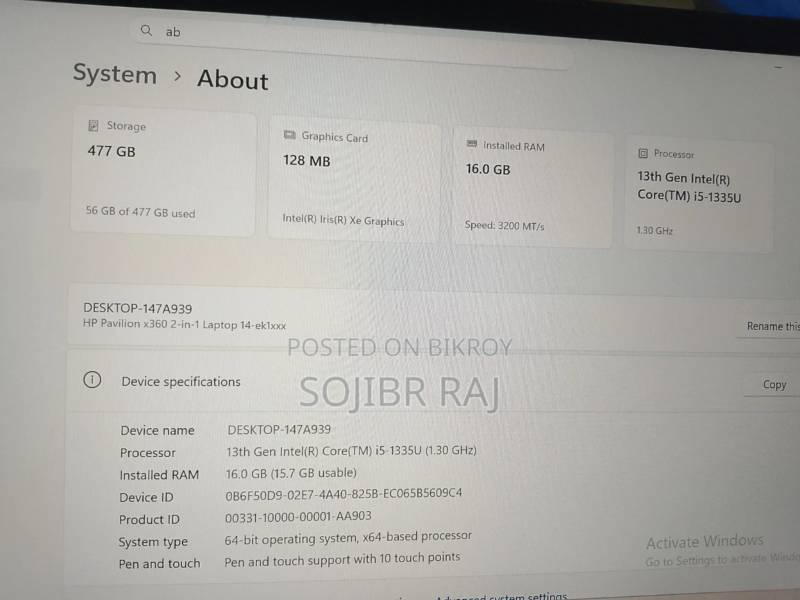 Laptop HP Pavilion x360 16GB Intel Core i5 SSD 512GB