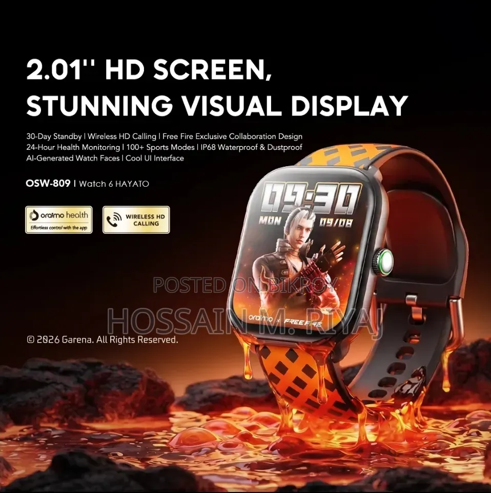 Oraimo Watch 6 HAYATO X Free Fire 2.01" HD Screen Smart Watch