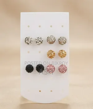 5 Pair Stainless Steel Ball Shape Stone Stud Earring for Women