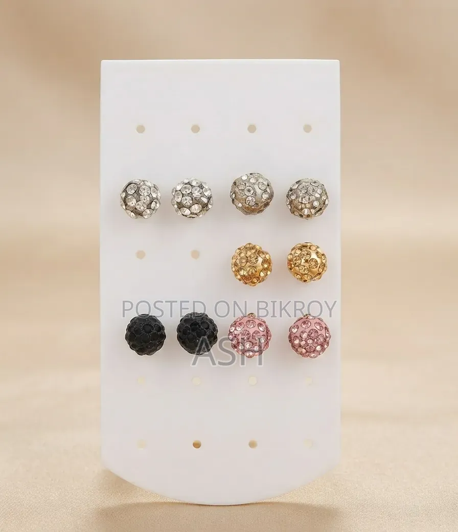 5 Pair Stainless Steel Ball Shape Stone Stud Earring for Women