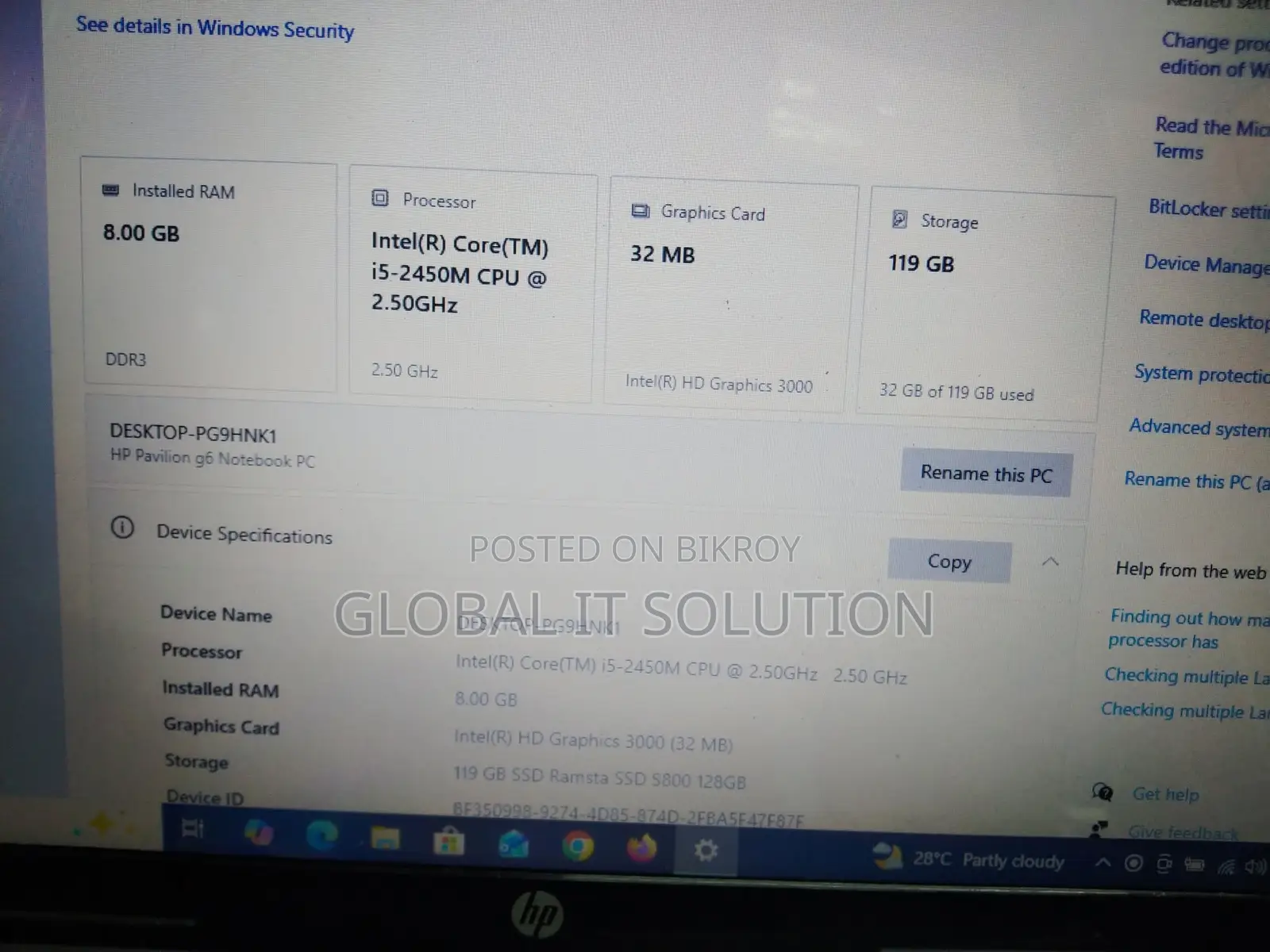 Laptop HP Pavilion G6 8GB Intel Core i5 SSD 128GB