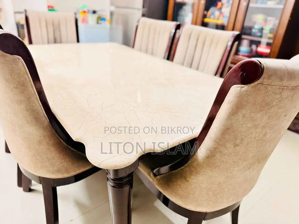 Marble Dining Table (6 Chairs ) Mehgony Wood