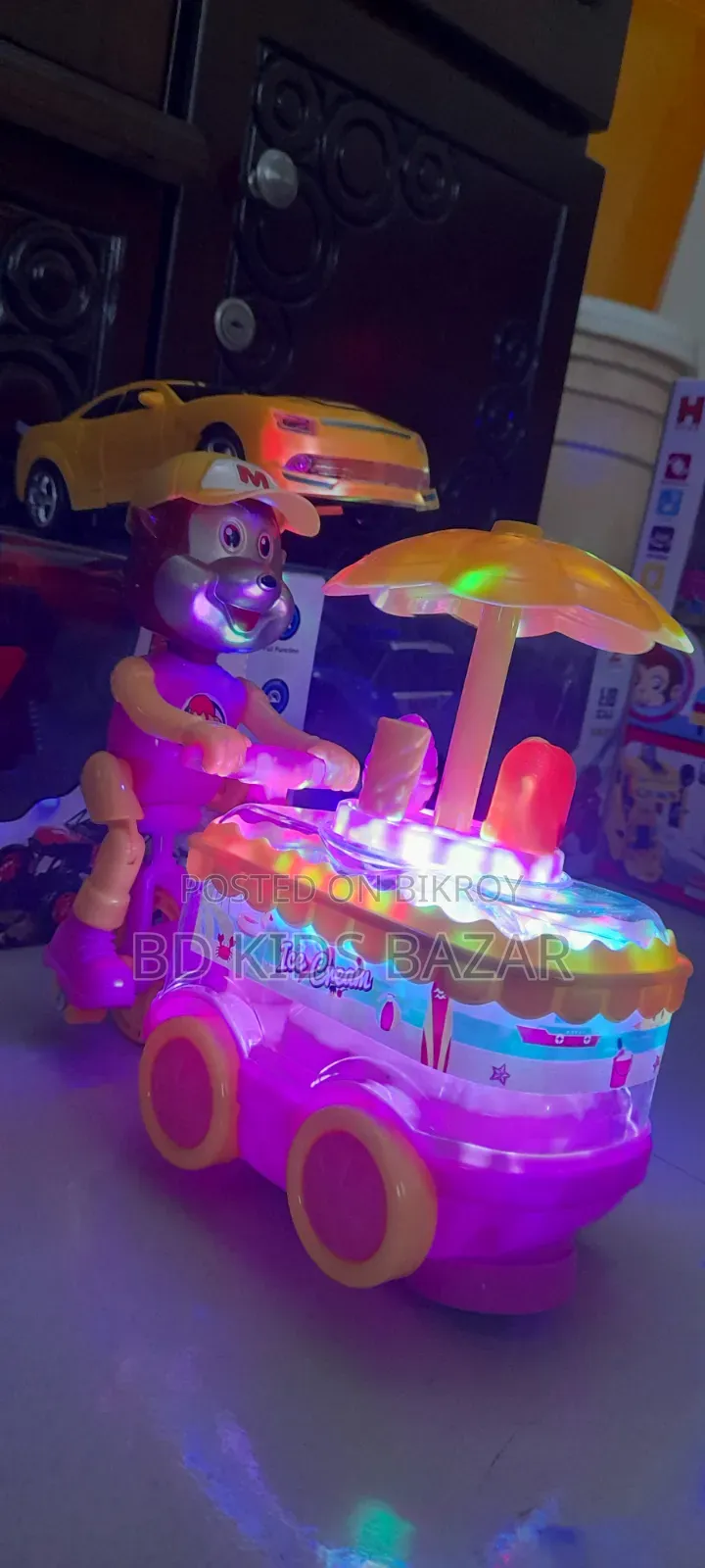 Monkey Ice Cream Cart Toy Bump and Go With Music and Lights