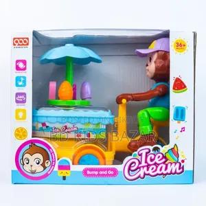 Monkey Ice Cream Cart Toy Bump and Go With Music and Lights