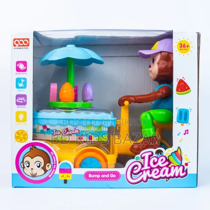 Monkey Ice Cream Cart Toy Bump and Go With Music and Lights