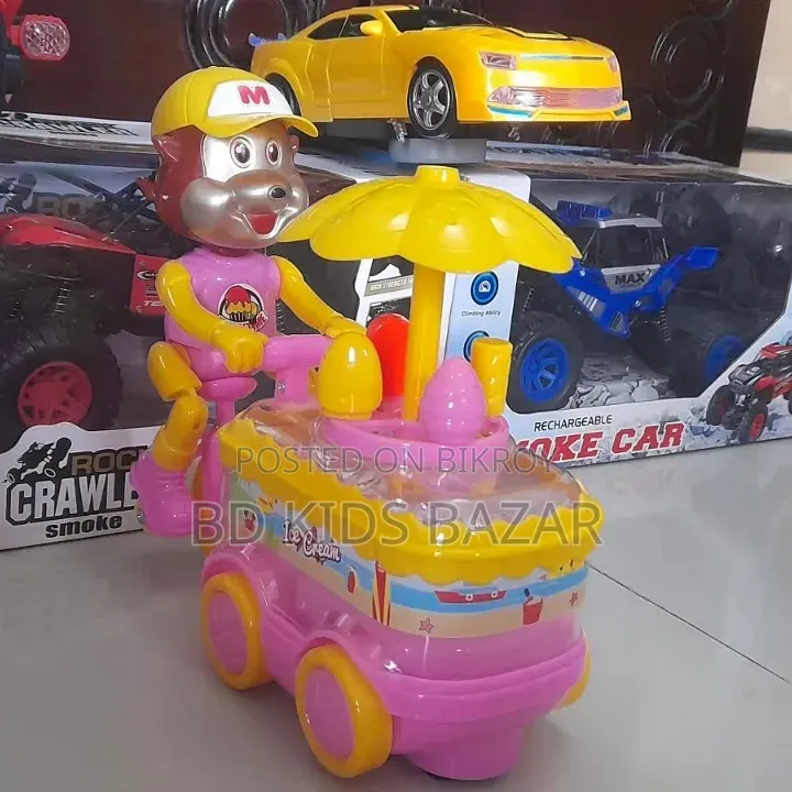 Monkey Ice Cream Cart Toy Bump and Go With Music and Lights