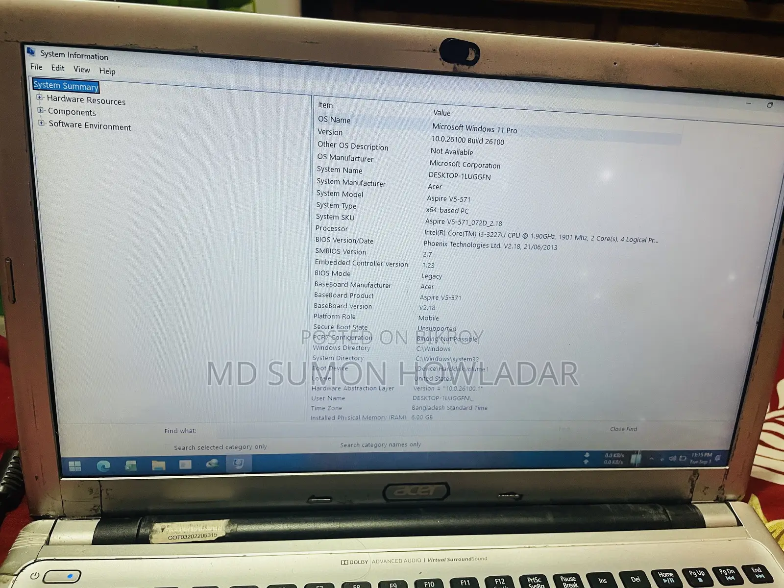 Laptop Acer Aspire V5-571 6GB Intel Core i3 HDD+SSD 320GB
